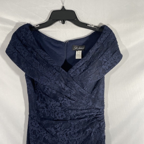 NEW La Femme [ 8 ] Portrait Neck Sparkle Lace Gown‎ in Navy Blue - Picture 8 of 12